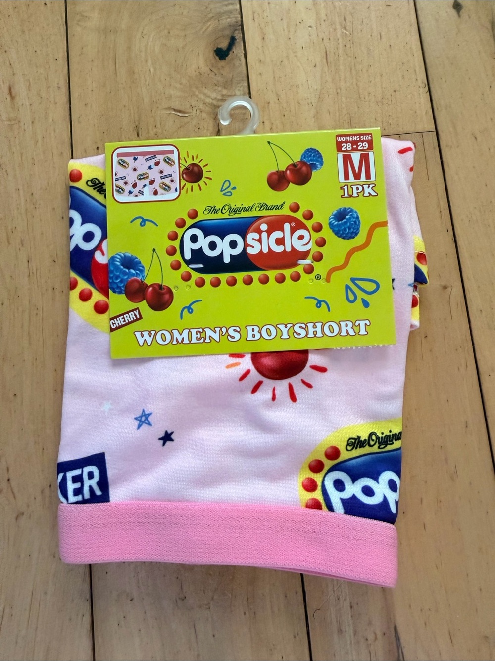 Popsicle Women's Boyshort Panties M Pink Novelty Cherry Print Stretch 1 Pack